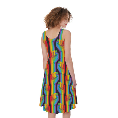 Gay Pride Hand Sign Pattern Print Women's Sleeveless Dress