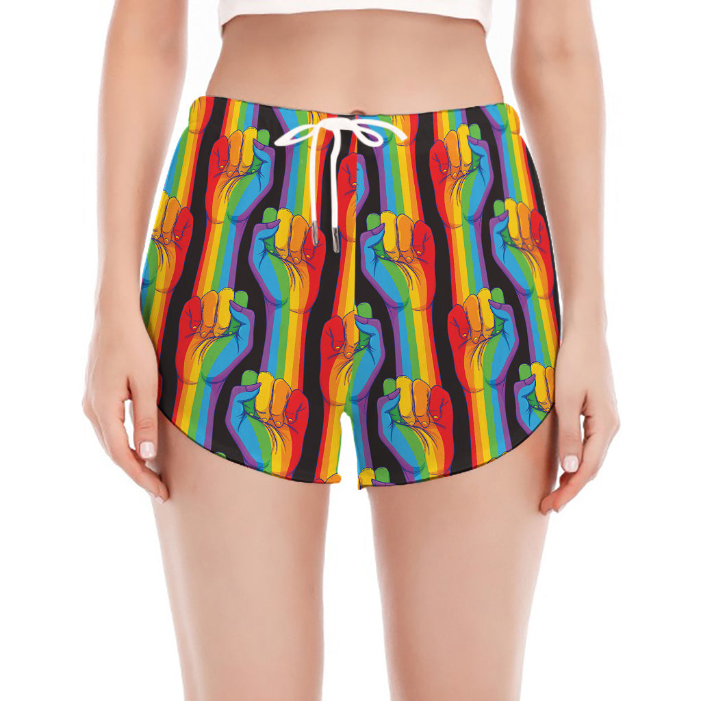 Gay Pride Hand Sign Pattern Print Women's Split Running Shorts