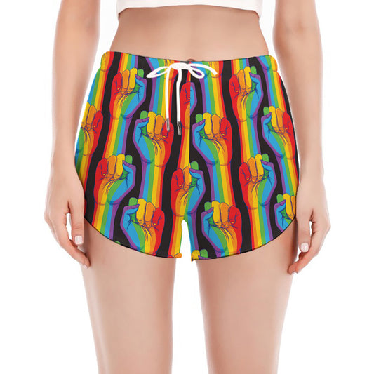 Gay Pride Hand Sign Pattern Print Women's Split Running Shorts