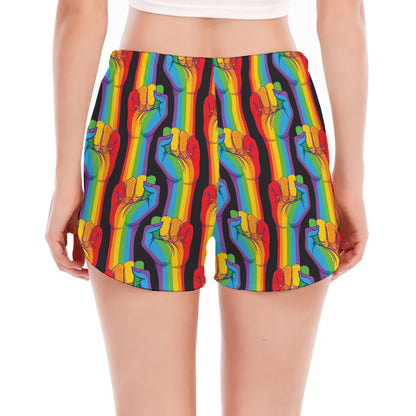 Gay Pride Hand Sign Pattern Print Women's Split Running Shorts