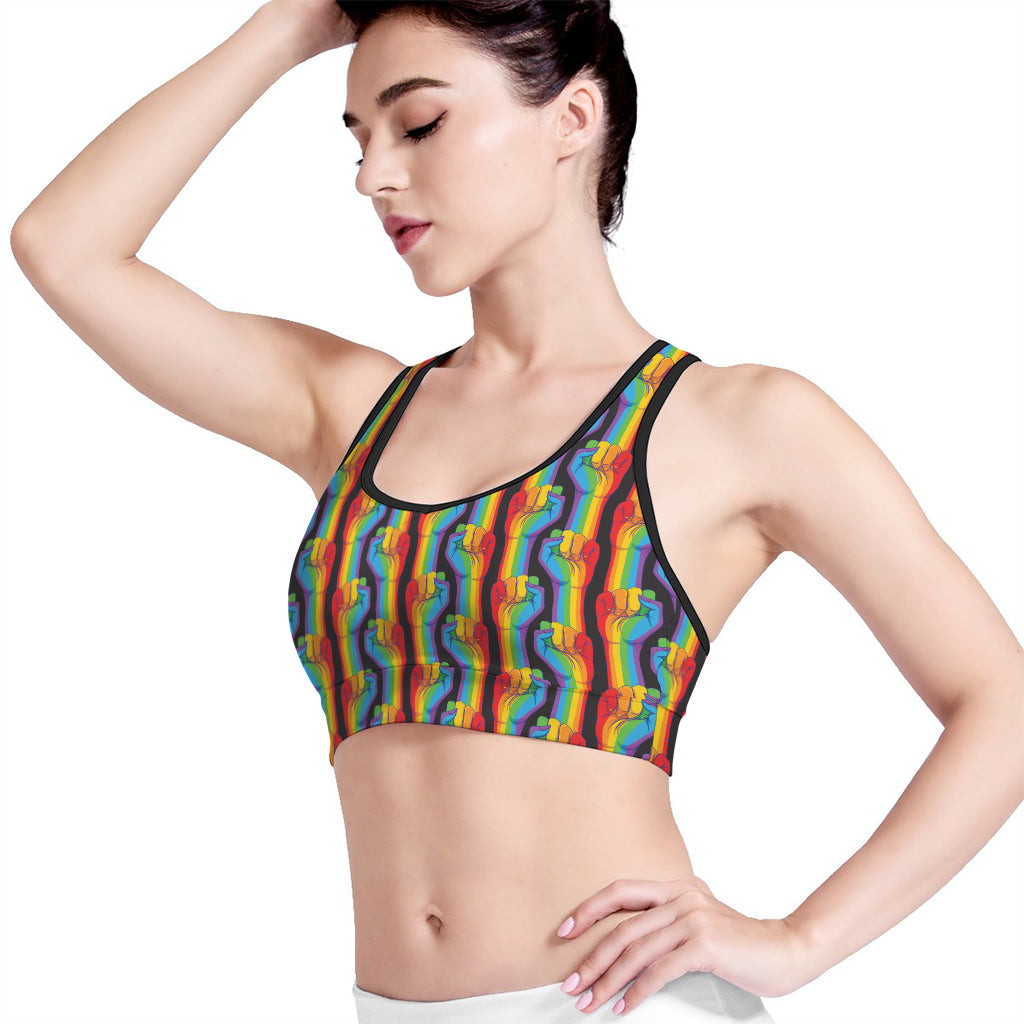 Gay Pride Hand Sign Pattern Print Women's Sports Bra