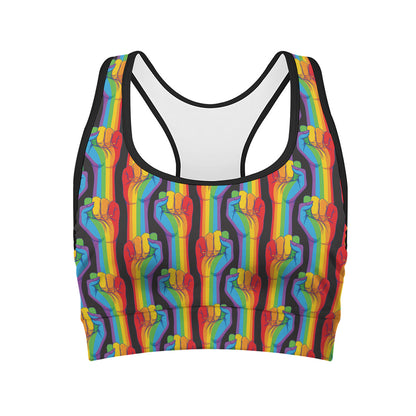 Gay Pride Hand Sign Pattern Print Women's Sports Bra