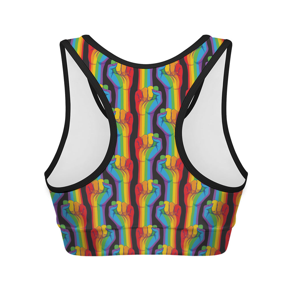 Gay Pride Hand Sign Pattern Print Women's Sports Bra