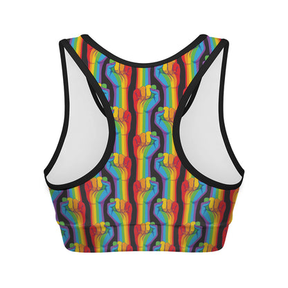 Gay Pride Hand Sign Pattern Print Women's Sports Bra