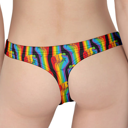 Gay Pride Hand Sign Pattern Print Women's Thong