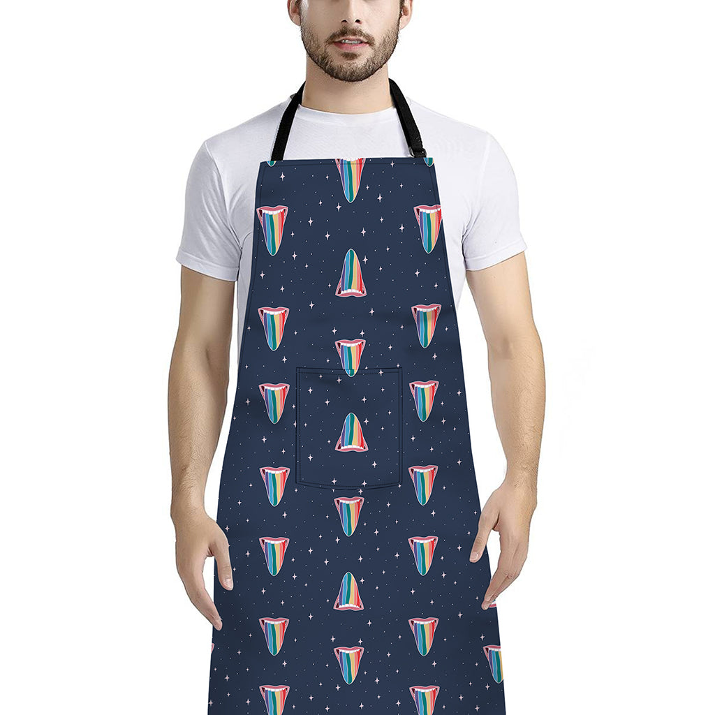 Gay Pride Tongue Pattern Print Bib Apron With Pocket