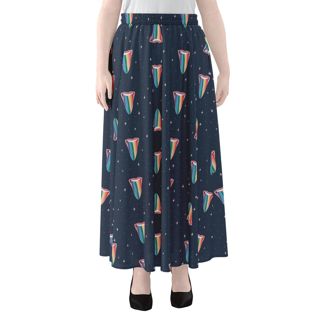 Gay Pride Tongue Pattern Print Chiffon Maxi Skirt