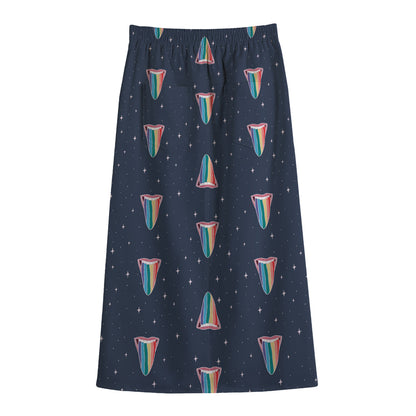 Gay Pride Tongue Pattern Print Cotton Front Slit Maxi Skirt