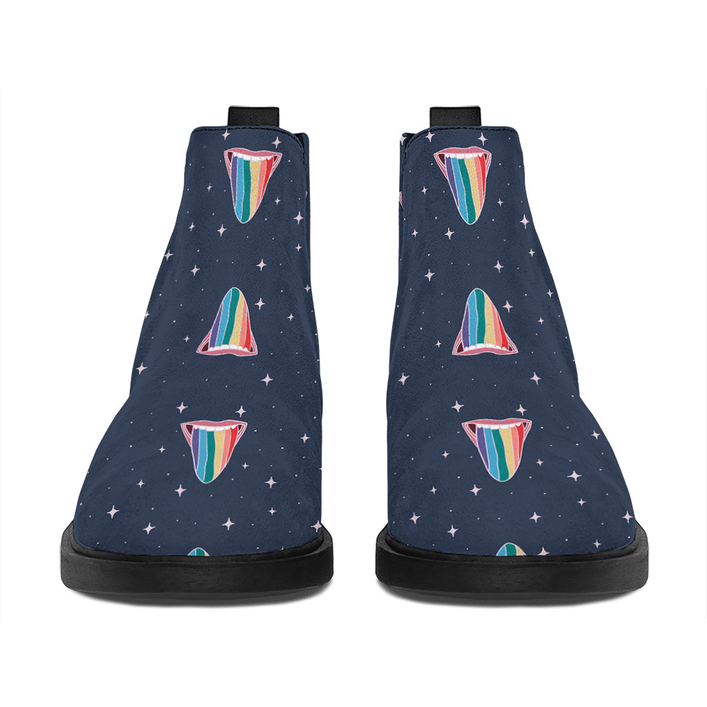 Gay Pride Tongue Pattern Print Flat Ankle Boots