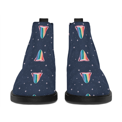 Gay Pride Tongue Pattern Print Flat Ankle Boots