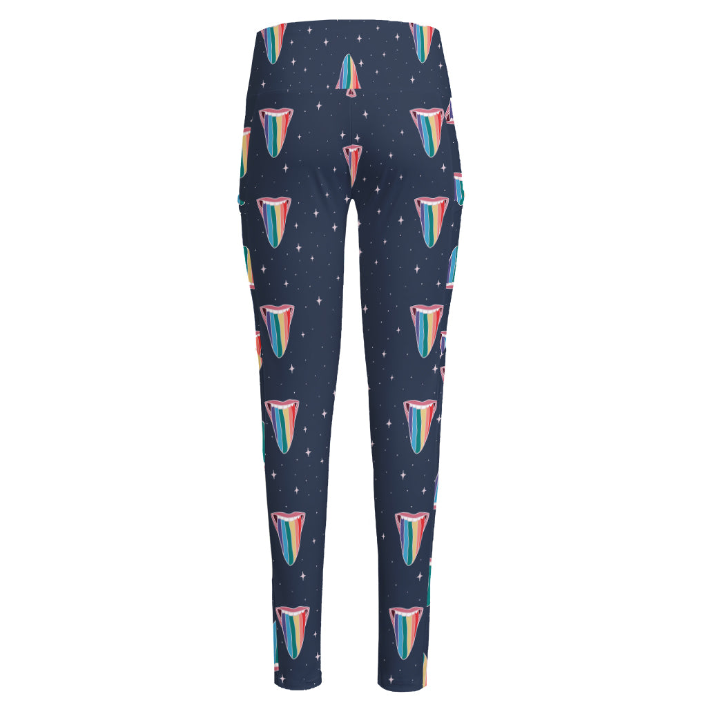 Gay Pride Tongue Pattern Print High-Waisted Pocket Leggings