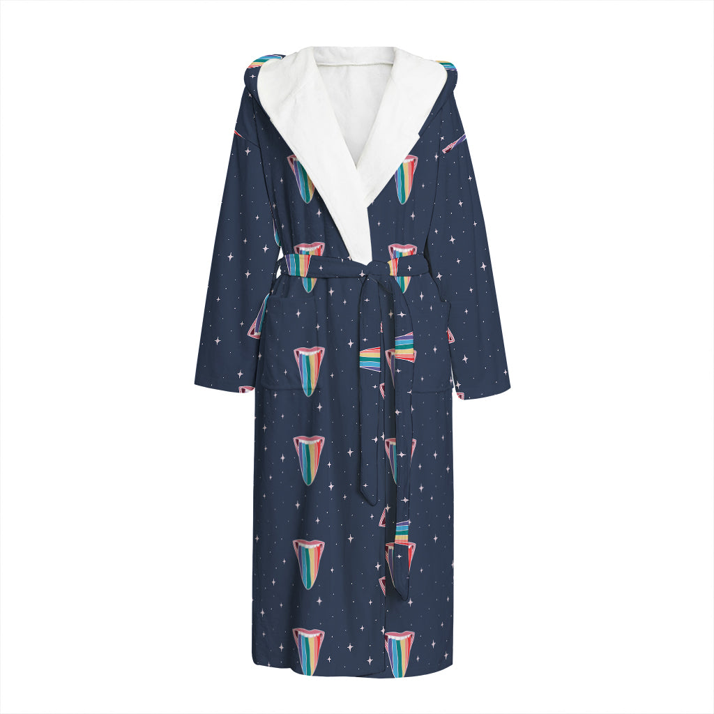 Gay Pride Tongue Pattern Print Hooded Bathrobe