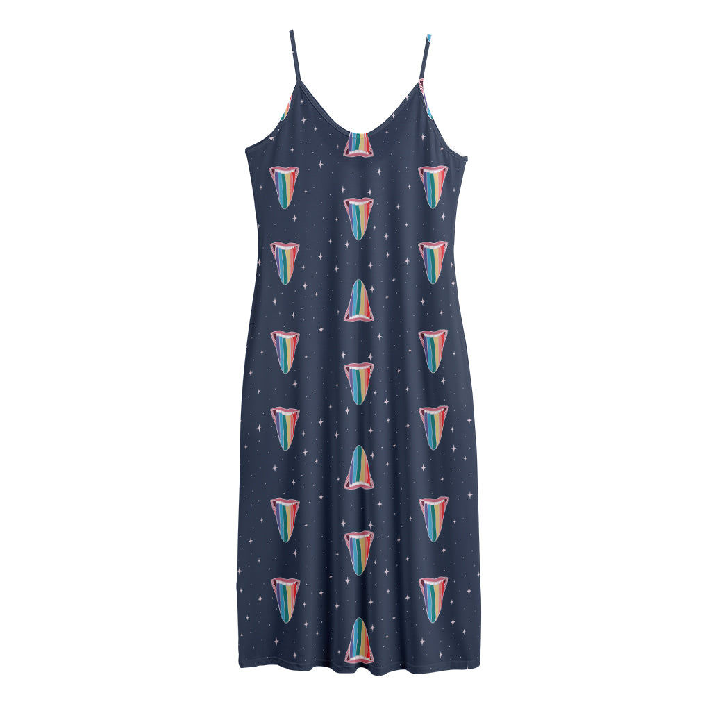Gay Pride Tongue Pattern Print Jersey Midi Cami Dress