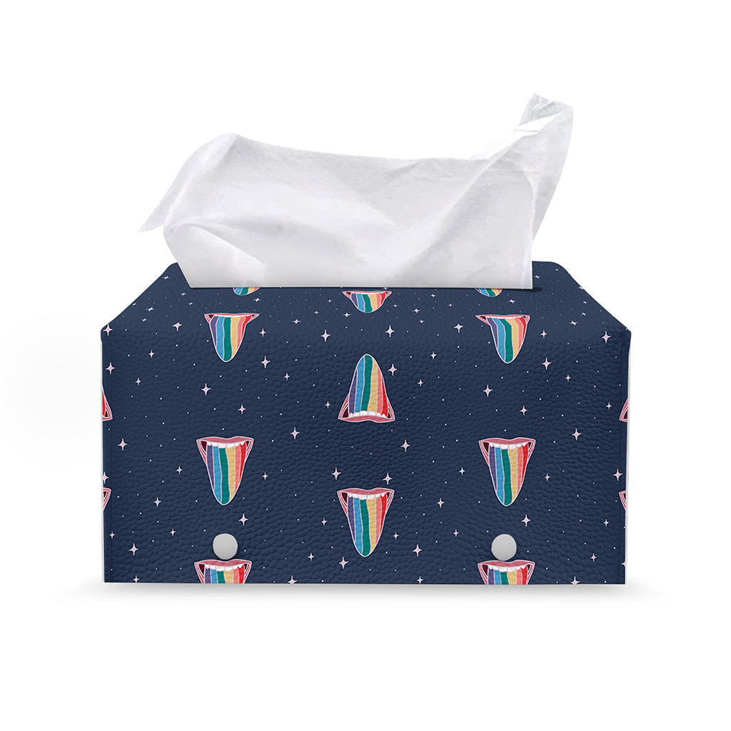 Gay Pride Tongue Pattern Print Leather Tissue Box Cover
