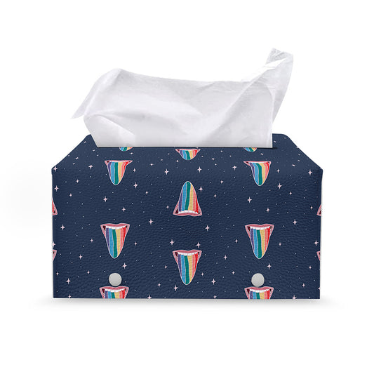 Gay Pride Tongue Pattern Print Leather Tissue Box Cover