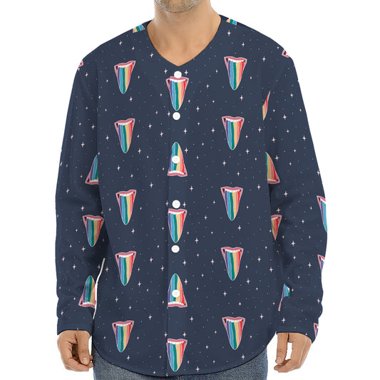 Gay Pride Tongue Pattern Print Long Sleeve Baseball Jersey