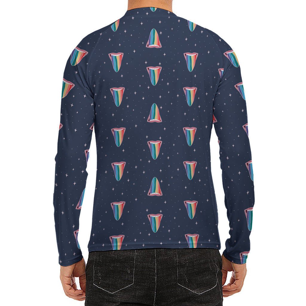Gay Pride Tongue Pattern Print Men's Long Sleeve Rash Guard