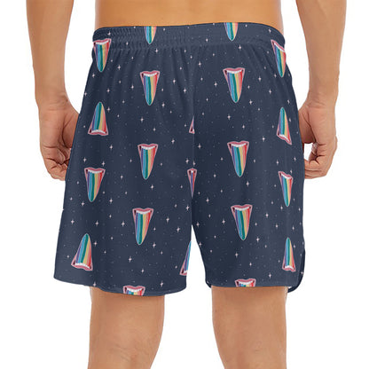 Gay Pride Tongue Pattern Print Men's Split Running Shorts