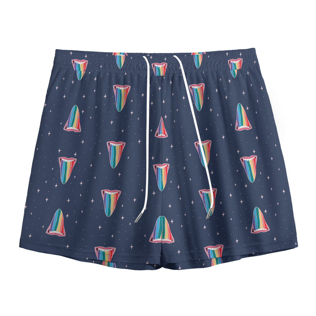 Gay Pride Tongue Pattern Print Mesh Shorts