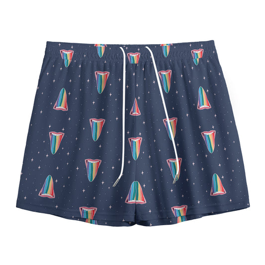Gay Pride Tongue Pattern Print Mesh Shorts