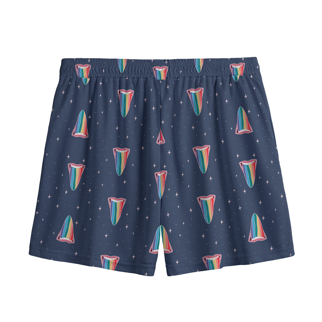 Gay Pride Tongue Pattern Print Mesh Shorts