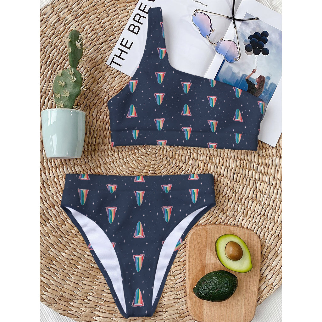 Gay Pride Tongue Pattern Print One Shoulder Bikini Top