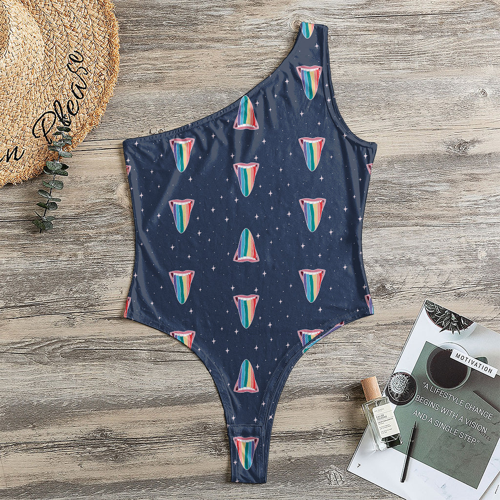 Gay Pride Tongue Pattern Print One Shoulder Bodysuit