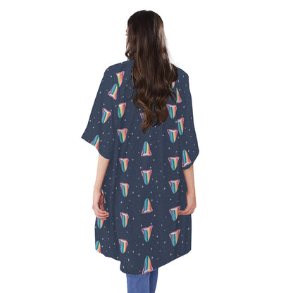 Gay Pride Tongue Pattern Print Open Front Beach Cover Up
