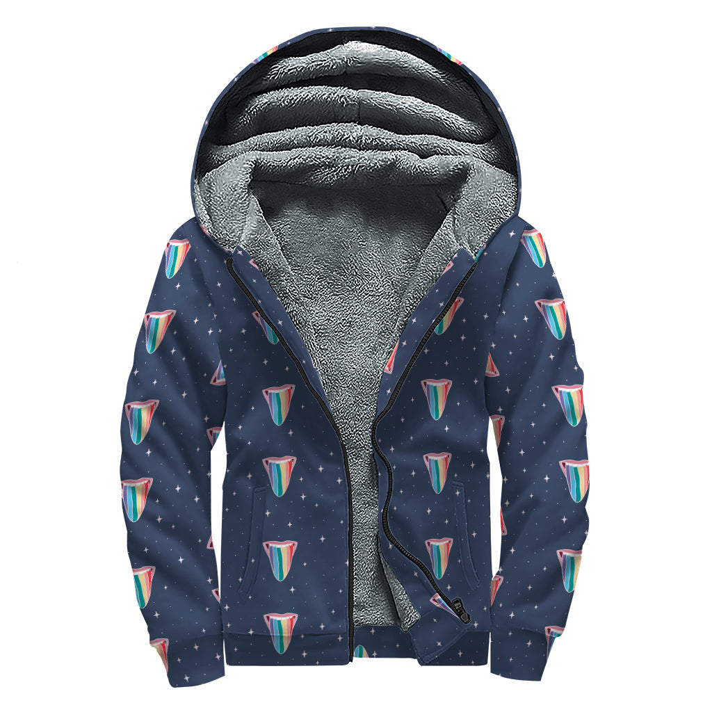 Gay Pride Tongue Pattern Print Sherpa Lined Zip Up Hoodie