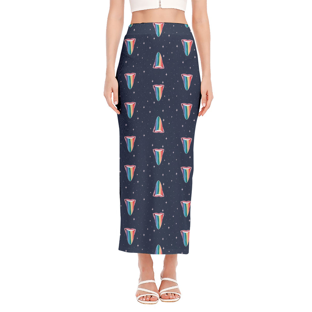 Gay Pride Tongue Pattern Print Side Slit Maxi Skirt