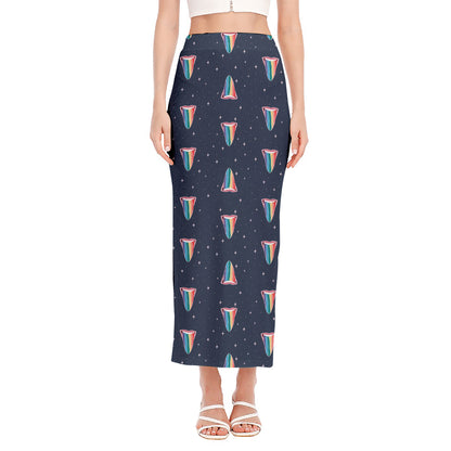 Gay Pride Tongue Pattern Print Side Slit Maxi Skirt