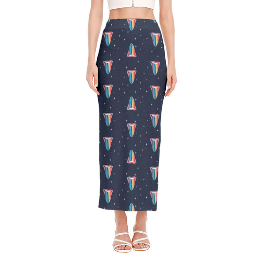 Gay Pride Tongue Pattern Print Side Slit Maxi Skirt