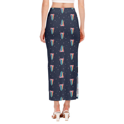 Gay Pride Tongue Pattern Print Side Slit Maxi Skirt