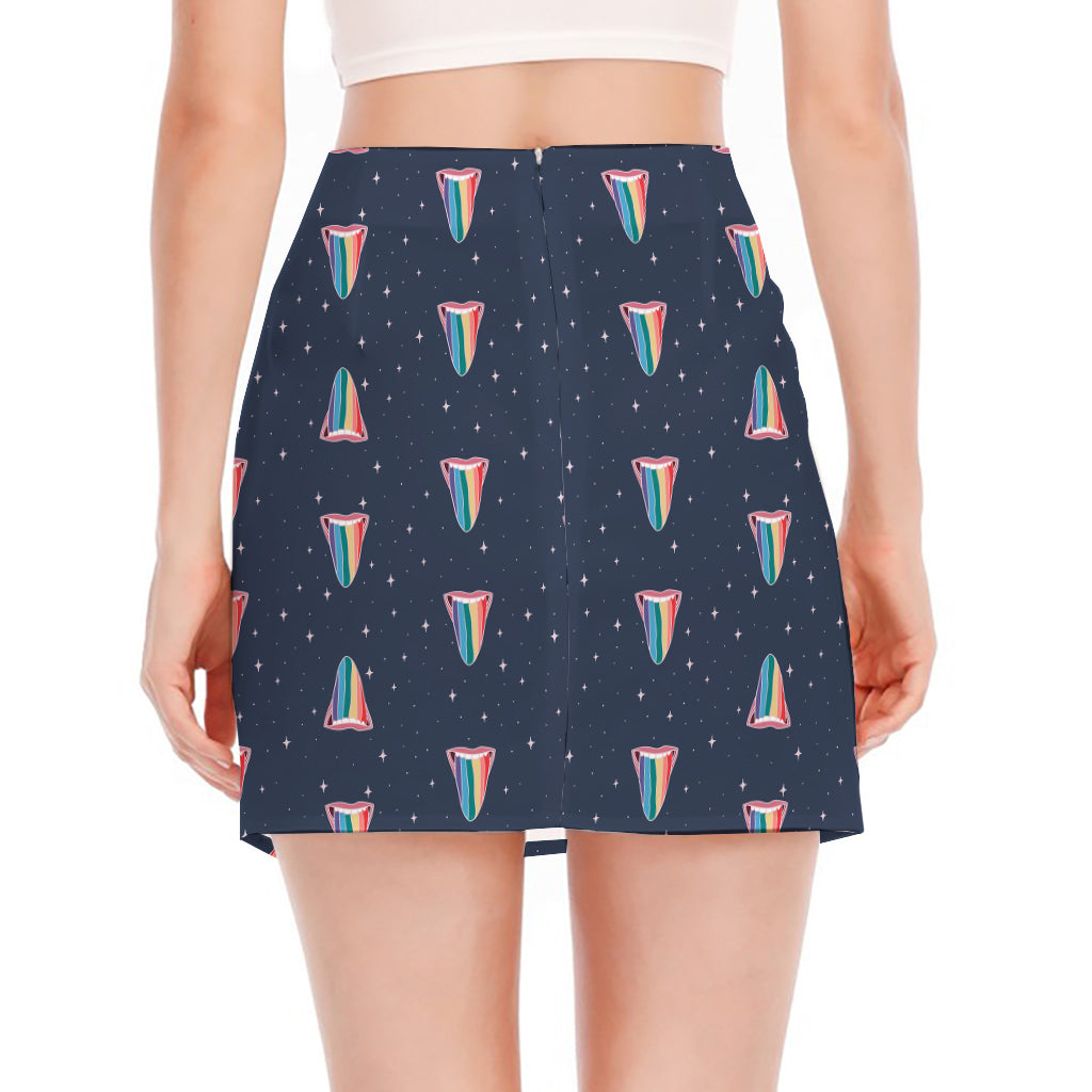 Gay Pride Tongue Pattern Print Side Slit Mini Skirt