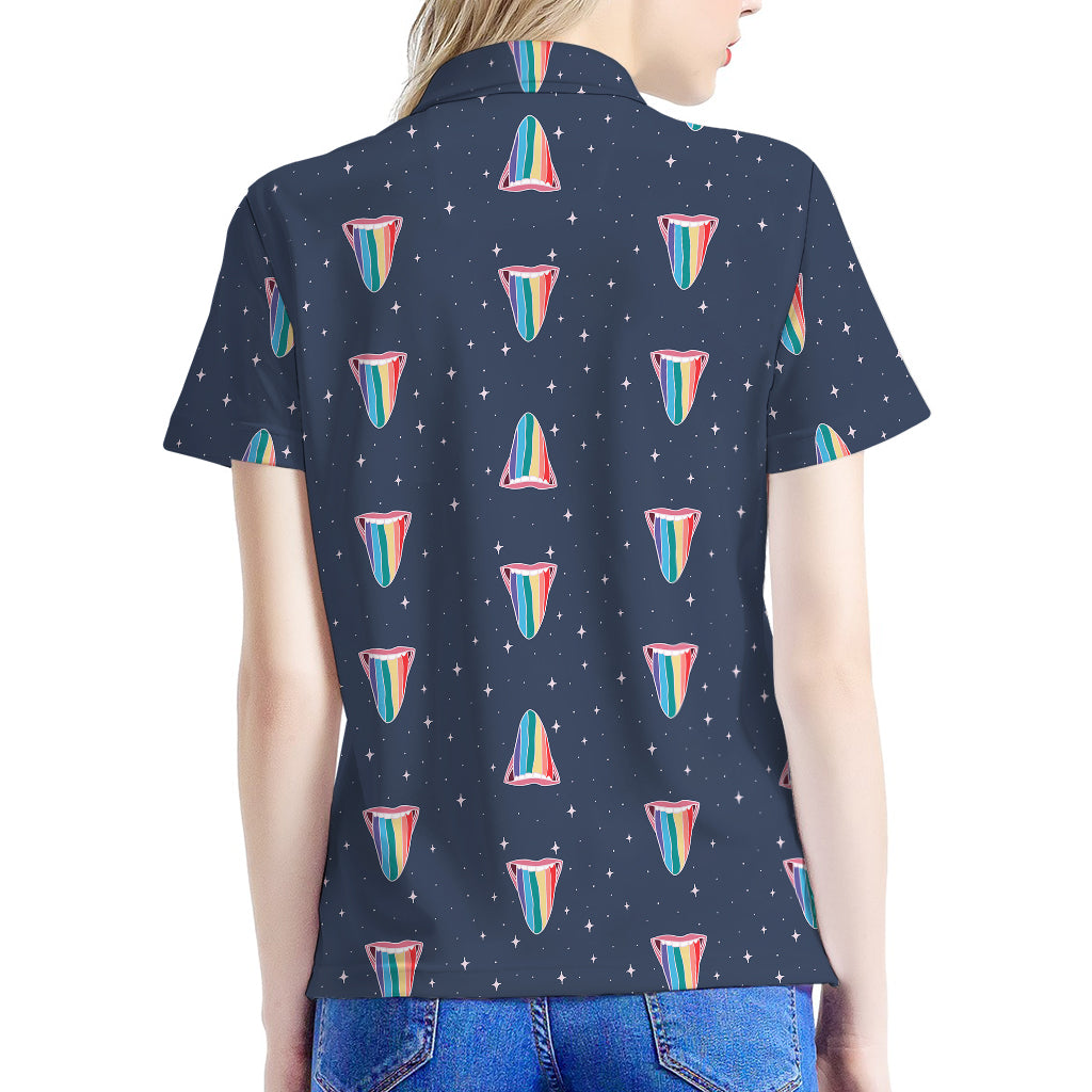 Gay Pride Tongue Pattern Print Women's Polo Shirt