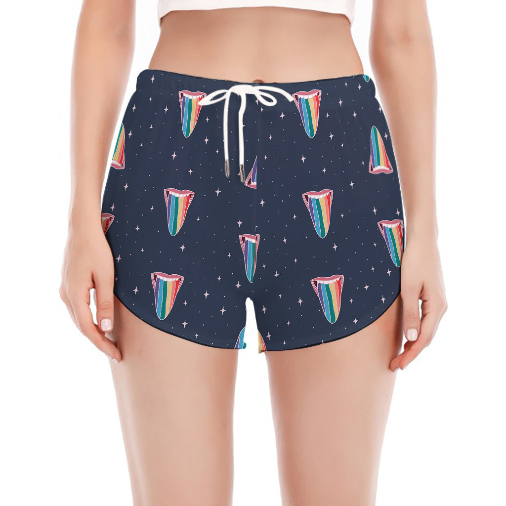 Gay Pride Tongue Pattern Print Women's Split Running Shorts