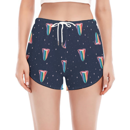 Gay Pride Tongue Pattern Print Women's Split Running Shorts