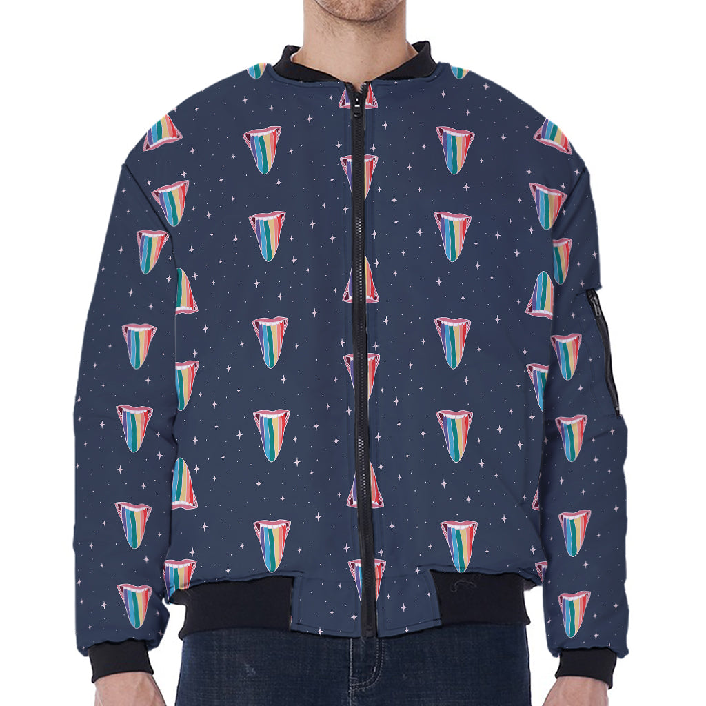 Gay Pride Tongue Pattern Print Zip Sleeve Bomber Jacket