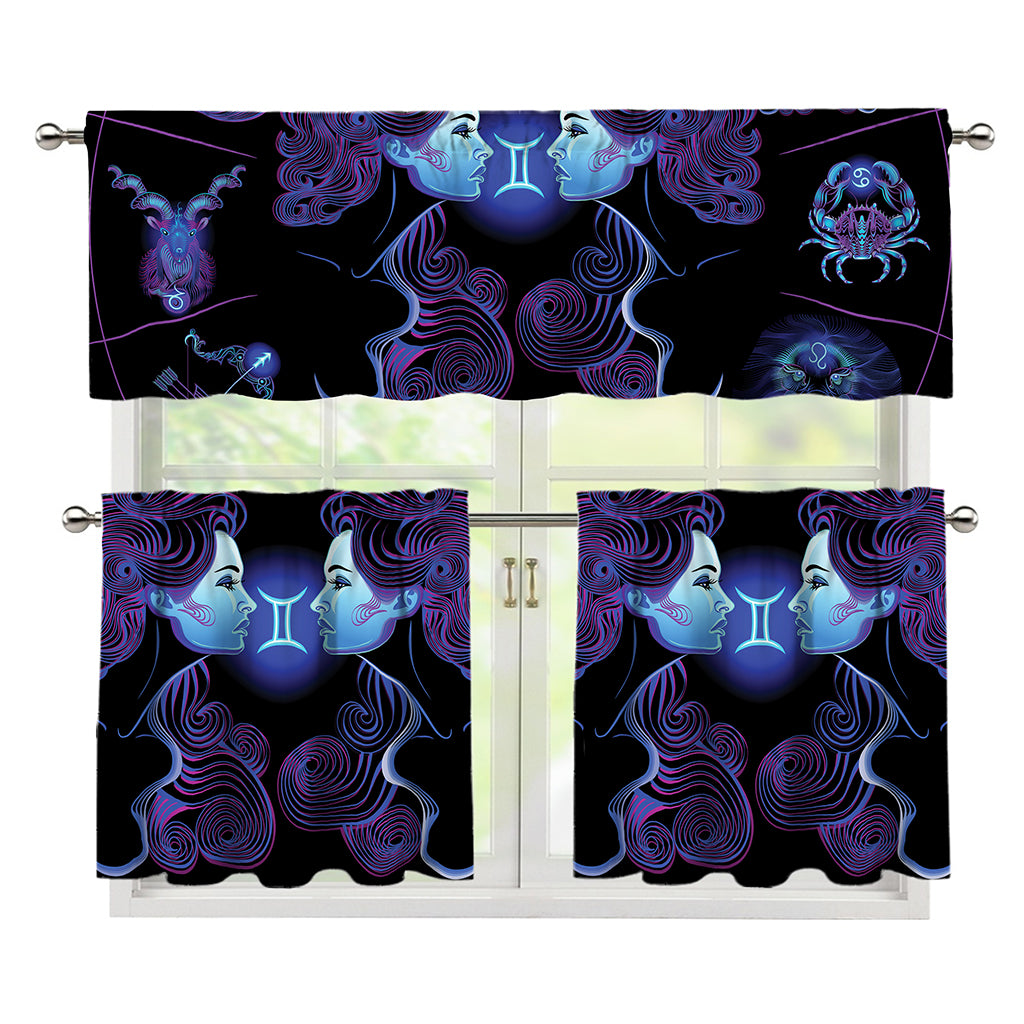 Gemini And Astrological Signs Print 3 Piece Kitchen Curtains