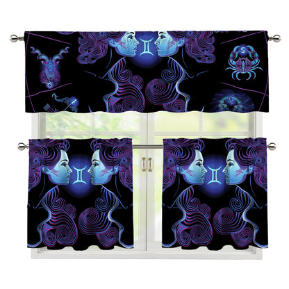 Gemini And Astrological Signs Print 3 Piece Kitchen Curtains