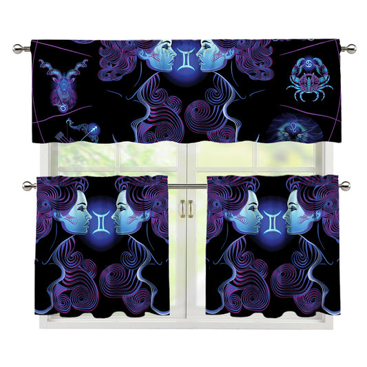 Gemini And Astrological Signs Print 3 Piece Kitchen Curtains