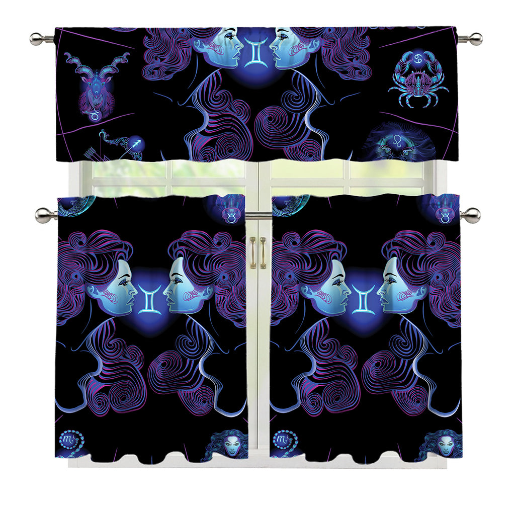 Gemini And Astrological Signs Print 3 Piece Kitchen Curtains