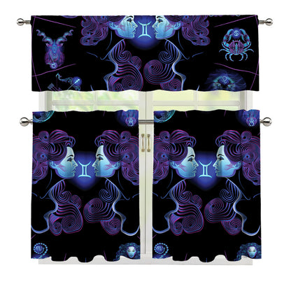 Gemini And Astrological Signs Print 3 Piece Kitchen Curtains