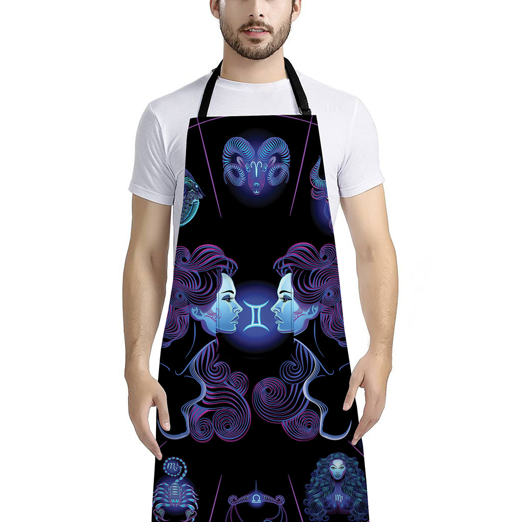 Gemini And Astrological Signs Print Bib Apron With Pocket