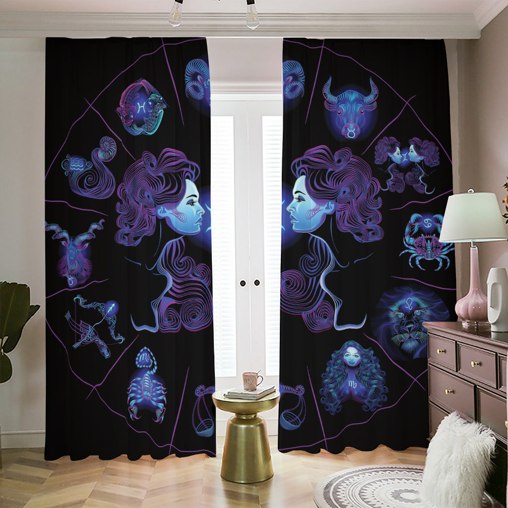 Gemini And Astrological Signs Print Blackout Pencil Pleat Curtains