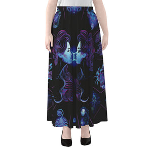 Gemini And Astrological Signs Print Chiffon Maxi Skirt