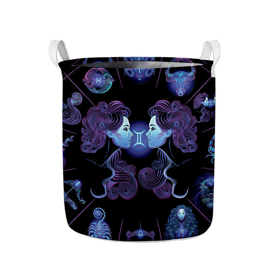Gemini And Astrological Signs Print Collapsible Laundry Basket
