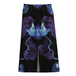 Gemini And Astrological Signs Print Cotton Front Slit Maxi Skirt