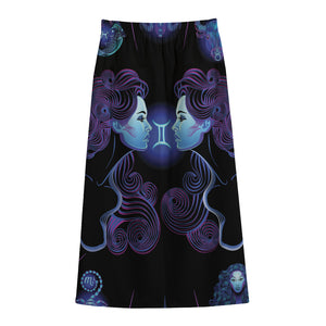 Gemini And Astrological Signs Print Cotton Front Slit Maxi Skirt