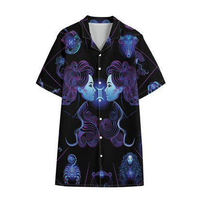 Gemini And Astrological Signs Print Cotton Hawaiian Shirt